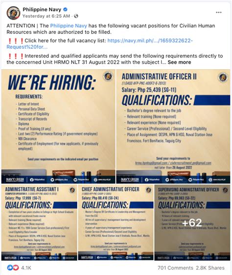 Philippine Navy Hiring Nationwide (Civilian Positions) .